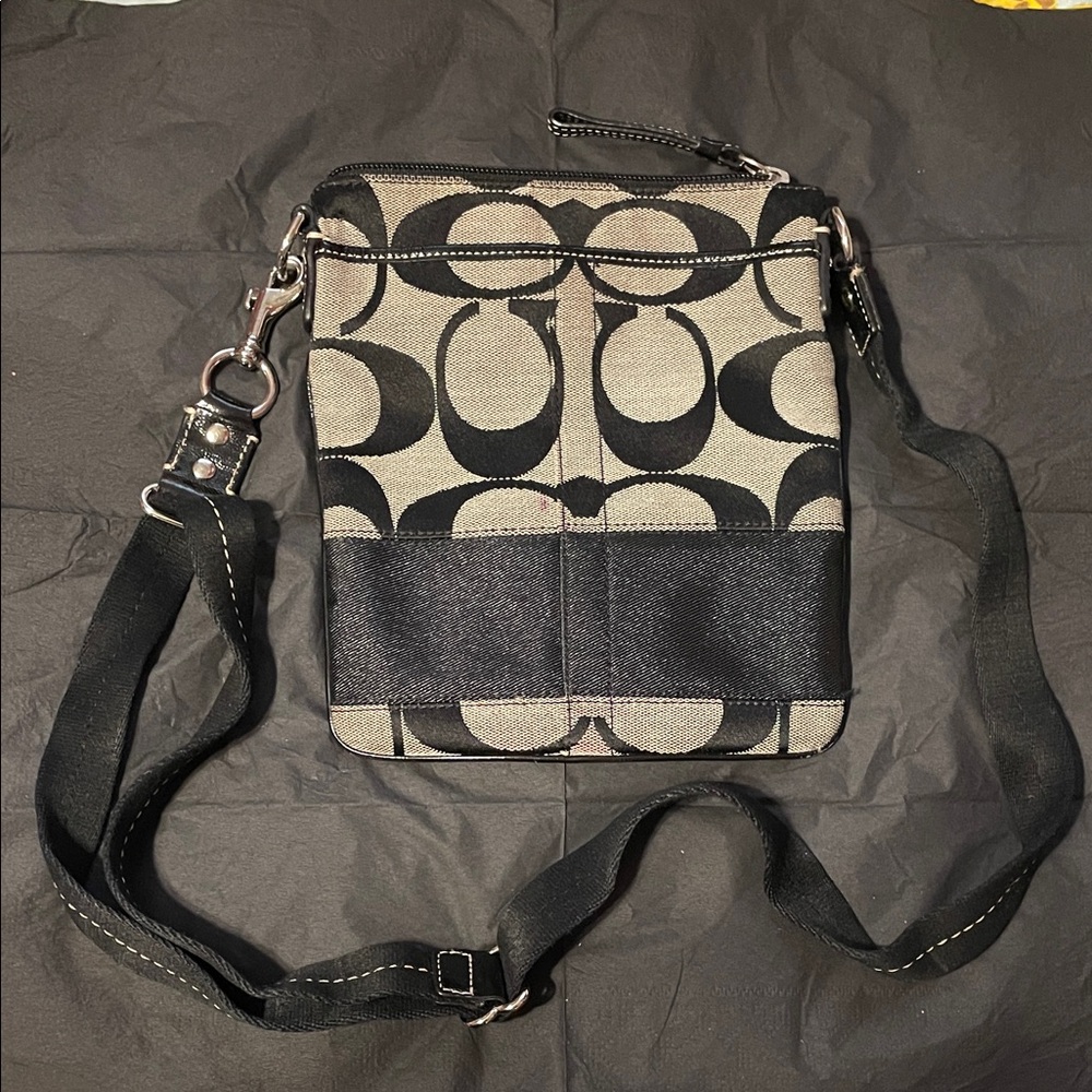 Coach Signature Black and Gray Messenger Bag